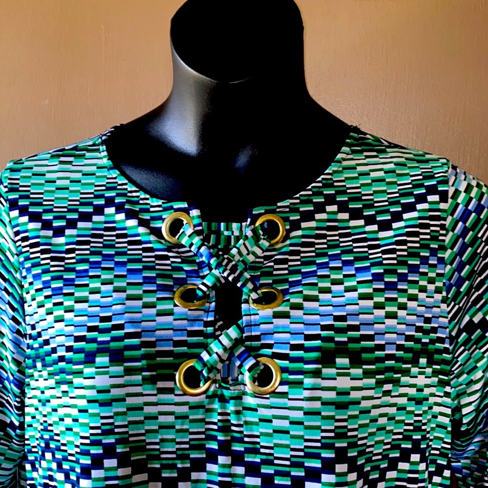 Green, Blue, Black and White Blouse